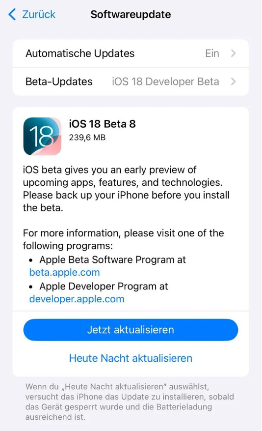 武都苹果手机维修分享苹果 iOS / iPadOS 18 开发者预览版 Beta 8 发布 